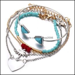 Link Chain Bracelets Jewellery Marble Geometric Fashion Metal Turquoise Red Beads Personality Love Triangle Opening Mtilayer Simple Temperame