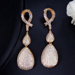 chunky earrings Australia - Fashion Charm designer earring AAA Cubic Zirconia Copper Chunky Earrings 18k Gold Silver Plated South American Bride Wedding Earrings For Women Party Birthday