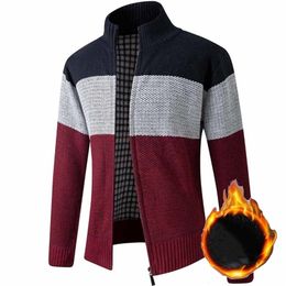 FALIZA Stand Collar Sweater Coat Men's Patchwork Thick Fleece Comfy Wool Cardigan Knitted Jackets Casual Male Knitwear XY109 201126