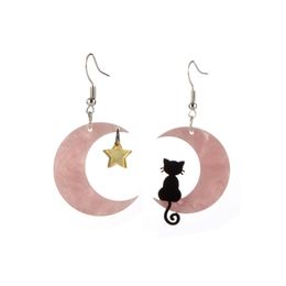 Lovely Moon Acrylic Dangle Earrings For Women Girls Irregular Gold Black Cat Sit On the Half Golden Stars Drop Earrings Fashion Jewelry