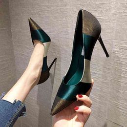 2022 Spring Fashion Sexy High Heels Women Pumps Pointed Toe Office Lady Working Shoes French Style Female Footware Black GREEN G220425