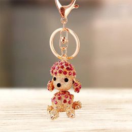 Keychains Cute Rhinestone Crystal Lovely Dog Keychain Animal Poodle Key Chain Ring Holder Bag Pendant Accessories Keyring Enek22