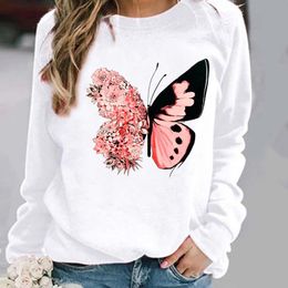 Women's Hoodies & Sweatshirts Pullovers Flower Butterfly Lovely Womens Clothing Ladies Spring Autumn Winter Woman Female O-neck Casual