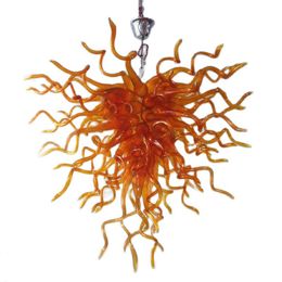 Modern Orange Ceiling Lamp Hand Blown Glass Chandelier for Dining Room Living Room Hanging Indoor Home Light Fixtures 24 by 20 Inches