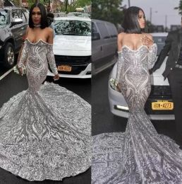 2022 Long Sleeves Prom Dresses Lace Applique Sheath Mermaid Sexy Off The Shoulder Custom Made African Girl Evening Gowns Formal Ocn Wear Vestidos 401 401