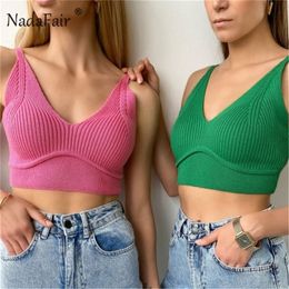 Nadafair Sexy Crop Top Women Low Cut Basic Mini Camis Outfits White Off Shoulder Summer Casual Green Knitted Tank Top Y2K 220407