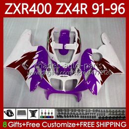 Fairings Kit For KAWASAKI NINJA ZX4R 400CC ZXR-400 1991 1992 1993 94 95 96 Purple red Bodywork 138No.89 ZXR 400 CC ZX-4R ZX 4R Cowling ZXR400 91 92 93 1994 1995 1996 Body