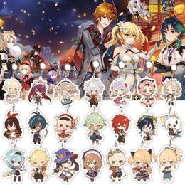 Keychains 20Pcs/Lot Genshin Impact Zhongli Diluc Keychain Cosplay Cute Venti Paimon Tartaglia Mona Acrylic Key Chain Pendant Keyring Enek22