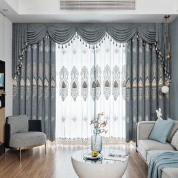 Curtain & Drapes European-style Luxury Living Room Bedroom Dining Velvet Embroidery Blackout Villa Custom Gray Tulle ValanceCurtain