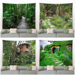 Tapestry Tropical Palm Trees Jungle Landscape Tapestry Spring Flowers Wooden Ho