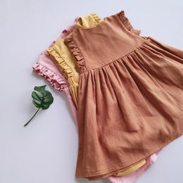 Baby Girl Dress 1-6Y Solid Linen Cotton Ruffle Sleeve Kids Dresses for Summer Princess Party Dress Toddler Girl A-Line SundressCX220514