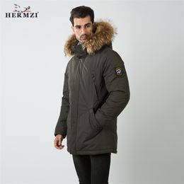 HERMZI Cappotto invernale da uomo in cotone imbottito Cappotto Parka da uomo in pelliccia di procione spessa giacca invernale lunga giacca imbottita stile russo M-4XL 201128