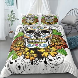 Single quilt cover for boys and girls Summer microfiber 3D skull print Bedding gift for teenagers 2 pillows No quilt Black T200615