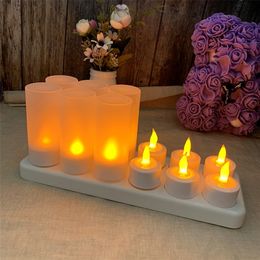 4/6/12pcs LED Electric Candle Rechargeable Flameless Tea Light Waxless Romantic Wedding Dinner Party Decoration With Battery 220510