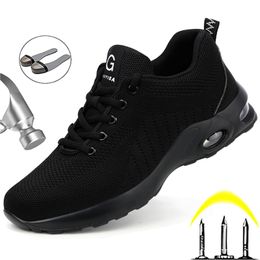 Black Safety Shoes Men Air Cushion Work Shoes Male PunctureProof Shoes Steel Toe Indestructible Footwear Light Work Sneakers 220728