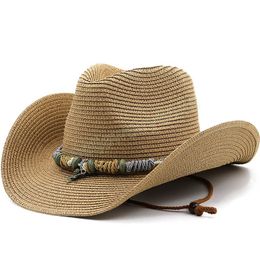 Bohemian Sun Cap for Women Foldable Beach Hats Ladies Summer Paper Straw White Panama Travel Hat Uv Protection Cowboy