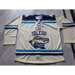 Nc01 Custom Hockey Jersey Men Youth Women Vintage Echl Toledo Walleye Winterfest Cream Rare High School Size S-6XL or any name and number jersey