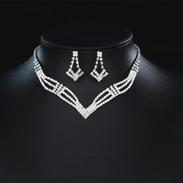 Pendant Necklaces Fashion Full Diamond Never Fade Silver Colour Necklace Earring Set For Bridal Women's Wedding Dress Various Shiny Acces