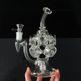 Smoking Pipe Eight circle Clear Glass Water Bong Recycler Dab Rig Bongs with Percolater Hookahs 14mm Male Glass bowl 9.4 inch Tall Heavy Transparent Thick Pyrex pipes