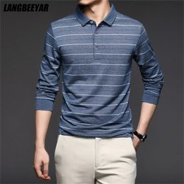 Top Grade Fashion Brand Men Plain Polo Shirts For Men Striped Casual Designer Long Sleeve Tops Men's Clothing 220402