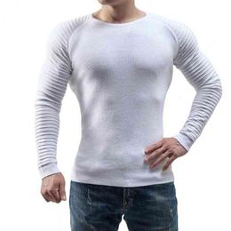 Winter Men Sweater Pleated Knit Pullover Crew Neck Long Sleeve Slim Fit Stripe Applique Sweater Spring/Autumn 2022 L220730