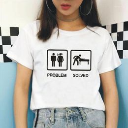 Kvinnors t-shirt roliga problem löst kvinnas tshirts pool biljard spelare kort ärm avslappnad tee skjorta femme sommar t kvinnor toppar