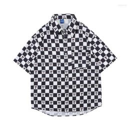 Men's Casual Shirts Oversize Cheque Shirt Mens Short Sleeved Loose Large Size Printing Button Cardigan Lapel Daily PlaidMen's Eldd22