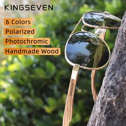 KINGSEVEN Pochromic Pilot Sunglasses Men Polarized UV400 Fashion Sunglass Mirror Wood sun glasses Driving 220511