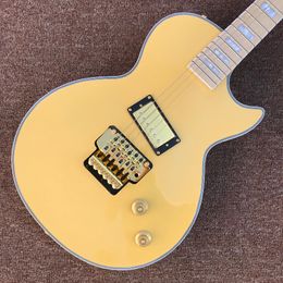 Custom LP electric guitar, gold hardware, double tremolo bridge, maple fingerboard, one pickup, solid mahogany body guitar