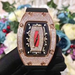 Richamill Watch Date Mens Luxury Mechanical Watch Business Leisure Rms007 Automatic Full Diamond Red Tape Womens Trend Swiss Movement Wristwatches