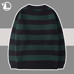 Striped Knitted Sweater Men Women Vintage Tate Langdon Loose Sweaters Harajuku Green Warm Autumn Jumper Pullover Unisex Casual 220817