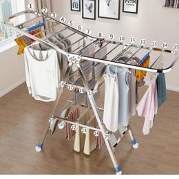 Laundry Bags 8000 Stainless Steel Drying Rack Floor Folding Indoor Household Cool Balcony Simple Children Hanging Clothes