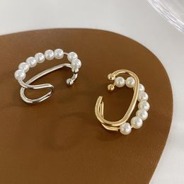 wholesale screws Australia - Clip-on & Screw Back Korean Gold Silver Color Double Layers Pearl Earcuff Fake Piercing Clip On Ear Cuff Earrings For Women Fashion JewelryC