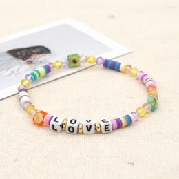 Beaded Strands Go2Boho Heishi Bracelet Quartz Crystal Bracelets For Women Multicolor Letter LOVE Elastic Cute Pulseras Summer Jewelr Fawn22