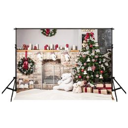 7x5ft Christmas Tree Backdrop Pography Brick Fireplace for born Po Studio Background Y200103