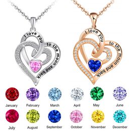 Cross-Border New Arrival Heart-to-Heart Lettering Diamond-Studded Necklace Doppel Herz Heart-Shaped Diamond Birth Stone Necklace