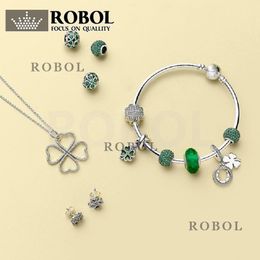 925 Silver Fit Pandora Charm 925 Bracelet Glass Bead and Green Bead Pendant Series charms set Pendant DIY Fine Beads Jewellery