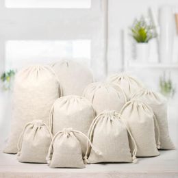 Gift Wrap 10Pcs Handmade Cotton Linen Drawstring Bags Storage Package Bag Small Coin Purse Travel Portable Christmas BagGift