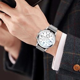 Luxury es Quartz Wrist Men Stainless Steel Dial Hook Buckle Round Alloy Casual Bracele Watch