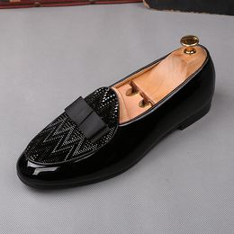 men's fashion evening prom dress soft leather shoes slip-on driving shoe rhinestone black breathable summer loafers man footwear