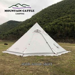 1-2 Person Backpacking Pyramid Tent Ultralight Winter Camping Teepee 210T Plaid Large Rodless Tent with Snow Skirt Chimney Hole H220419