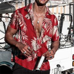Summer Hawaiian Red Shirts Tropical Shirts Floral Men Tops Casual Shirt Short Sleeve Cotton Button Chemise Loose Vacation Beach 220712