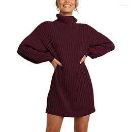 Women Long Sleeve Knit Dress Turtleneck Puff Loose Knitted Winter Sweater Short Ladies Knitwear MT46271