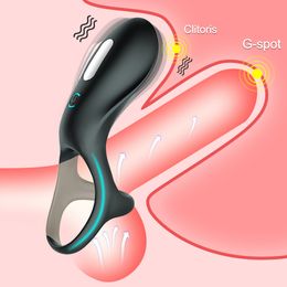 10 Modes Penis Vibrator Cockring Clitoris Stimulation Sleeve for Ring sexy Toys Men Male Chastity Cock Rings