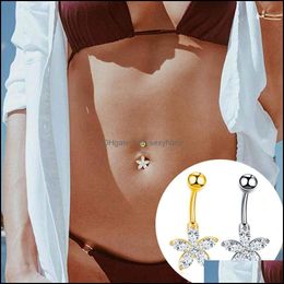 Navel Bell Button Rings Body Jewellery Surgical Steel Piercings Belly Fashion Star Shape Crystal Ring Sexy Earring Piercing Drop Delivery 20