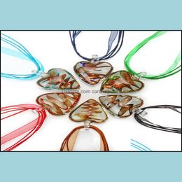 Pendant Necklaces Pendants Jewellery Fashion Wholesale 6Pcs Handmade Murano Lampwork Glass Mixed Colour Heart Gold Dh8Fl