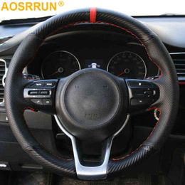 Black Leather HandEmbroidered Car Steering Wheel Cover For Kia Rio XLINE X Line Rio 4 2017 2018 Car Accessories J220808