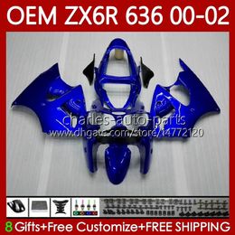 Injection Body For KAWASAKI NINJA ZX 6R 600 CC 6 R ZX-636 ZX636 ZX6R 00 01 02 Bodywork 133No.63 ZX600 ZX 636 600CC ZX-6R 2000 2001 2002 ZX-600 00-02 OEM Fairings ALL Blue