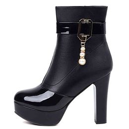 Boots Black Women Ankle Platform Luxury Crystal High Heel Short Boot Female Autumn Winter Sexy Ladies Shoes Large Size 45 220805