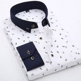Floral Printed Fashion Men's Long Sleeve Casual Shirts Patchwork Collar Soft Thin Slim Fit Male Dress Shirt With Pocket 210331